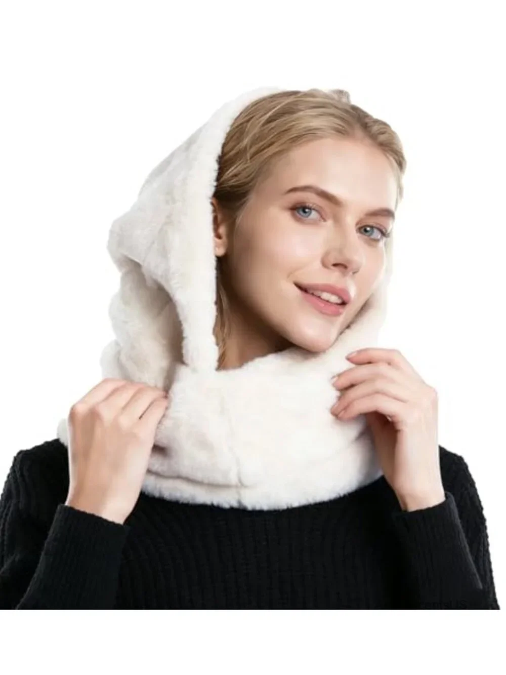 Faux Fur Hood & Infinity Scarf Combo Winter Neck Wrap for Women Men
